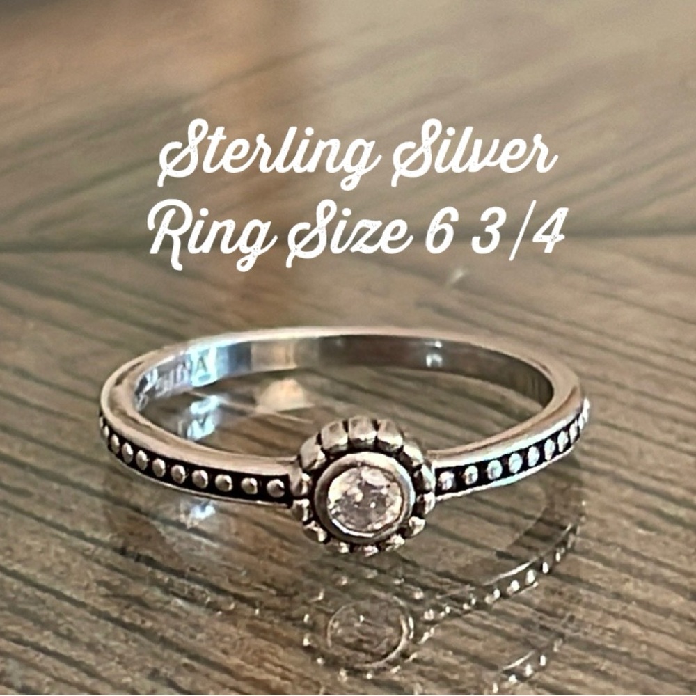 Dainty Single Gem Sterling Silver Ring Size 6 3/4